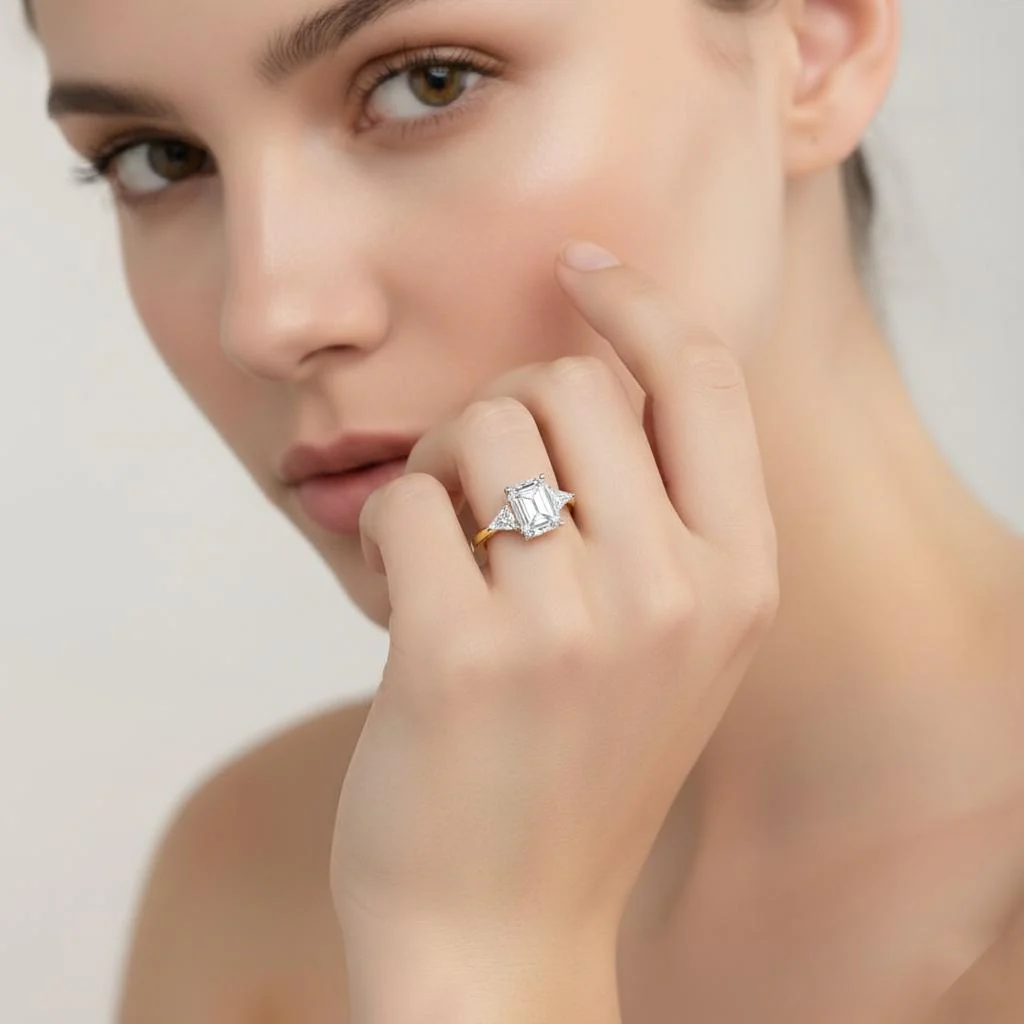 Radiant With Triangle Three Stone Engagement Ring - Image 4