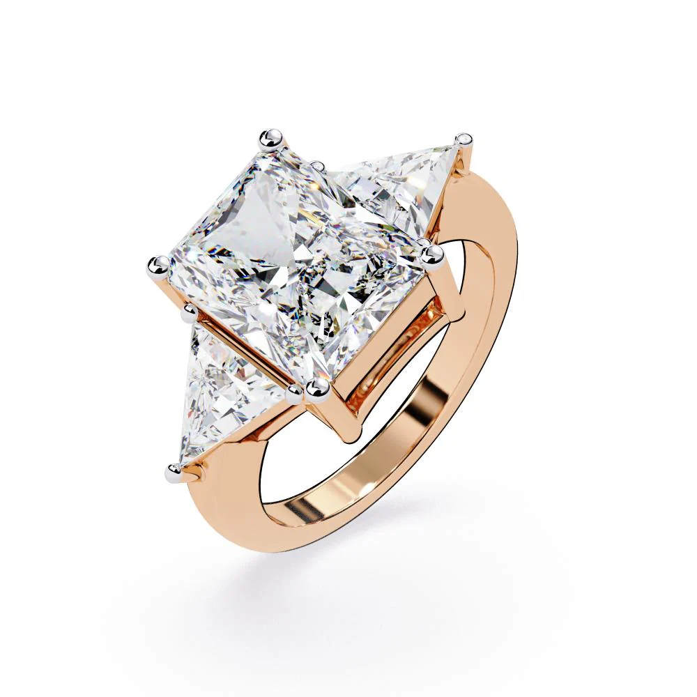 Radiant With Triangle Three Stone Engagement Ring - Image 8