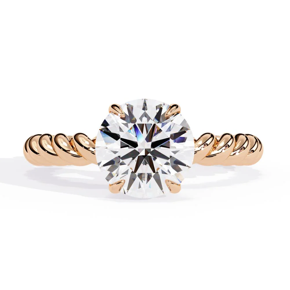 Round Solitaire with Rope Band Engagement Ring - Image 2