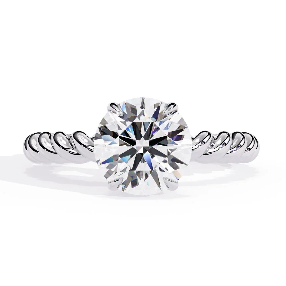 Round Solitaire with Rope Band Engagement Ring - Image 3
