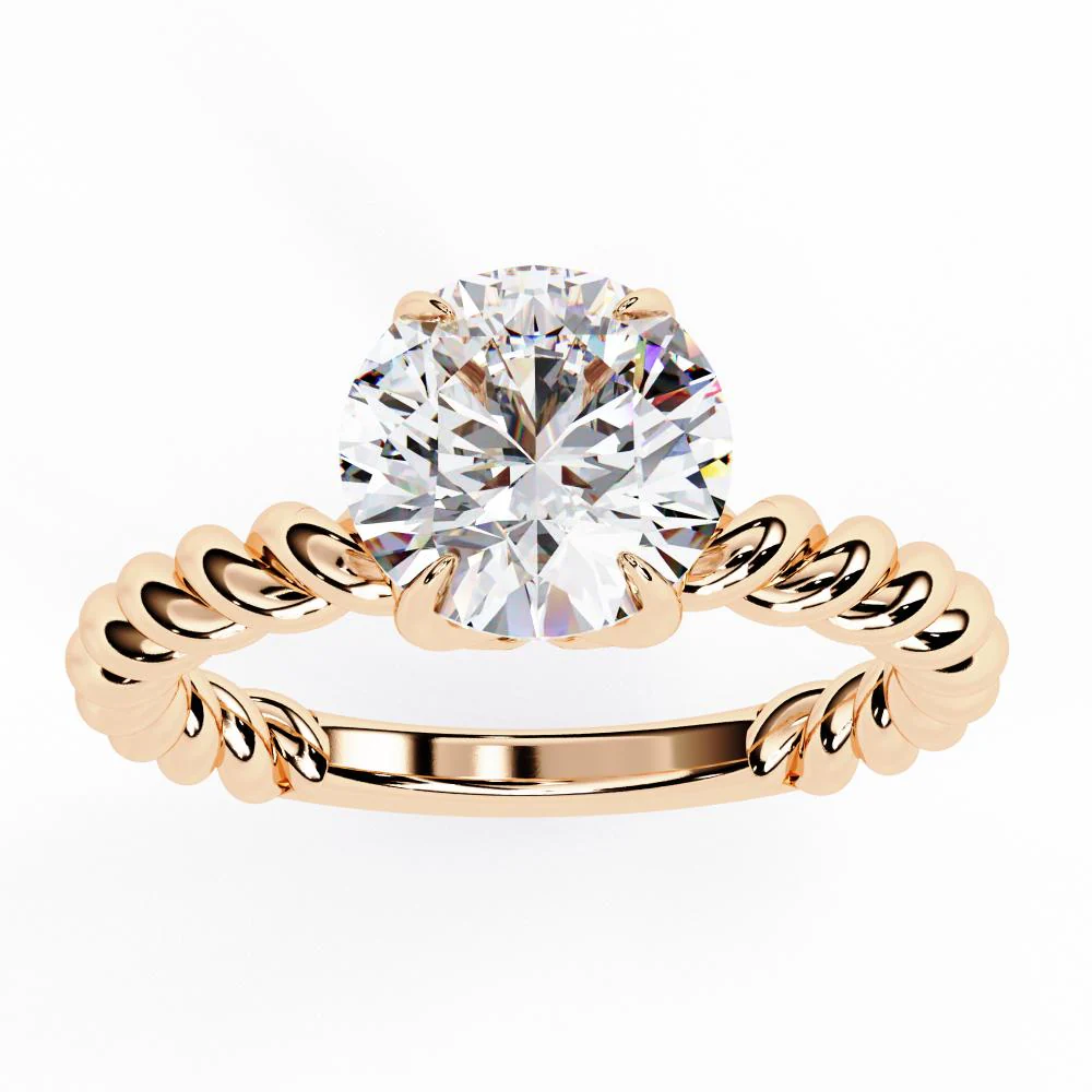 Round Solitaire with Rope Band Engagement Ring - Image 5