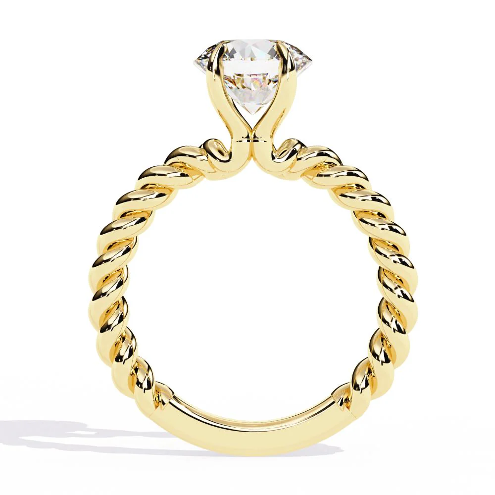 Round Solitaire with Rope Band Engagement Ring - Image 6