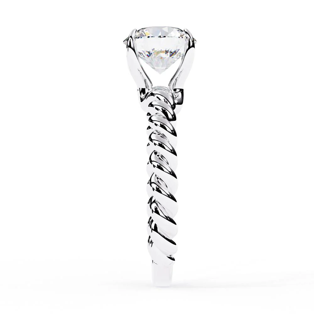Round Solitaire with Rope Band Engagement Ring - Image 8