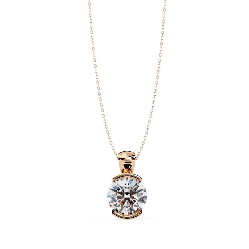 Round Bar Set Solitaire Pendant with Chain - Image 2