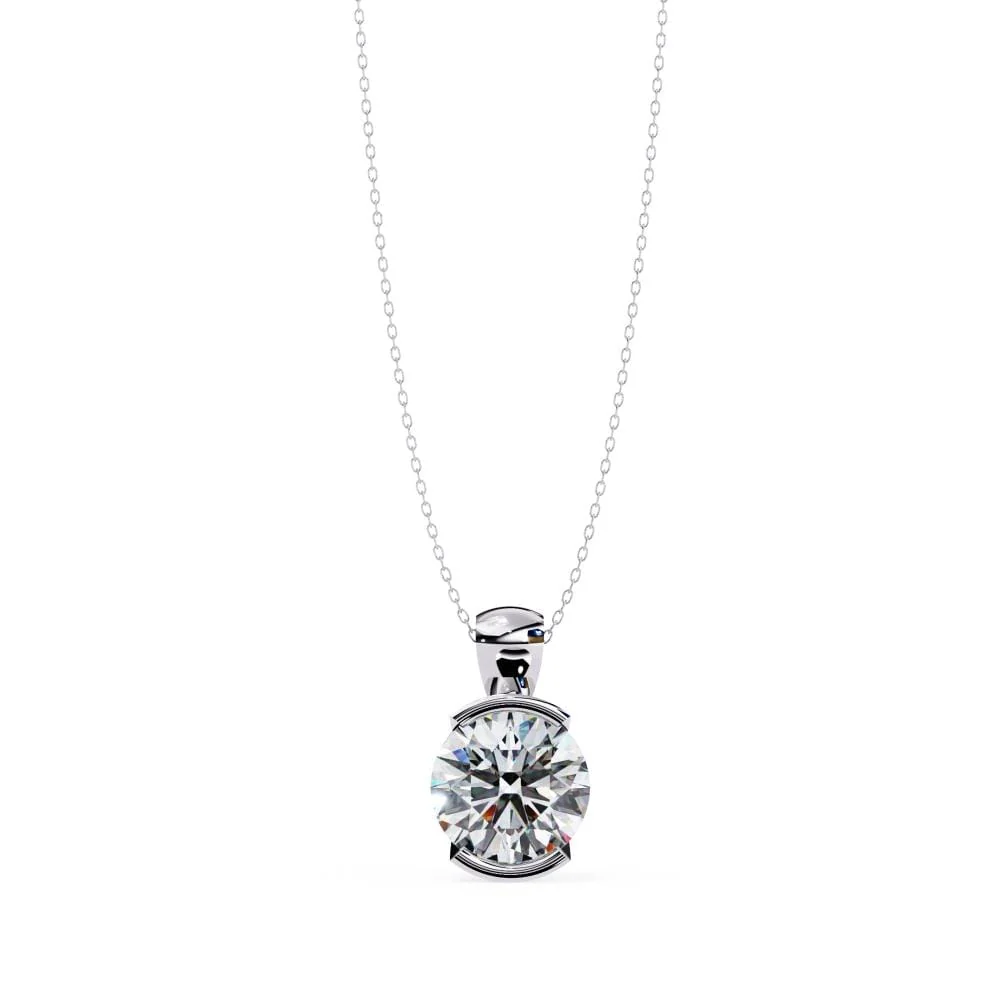 Round Bar Set Solitaire Pendant with Chain - Image 3