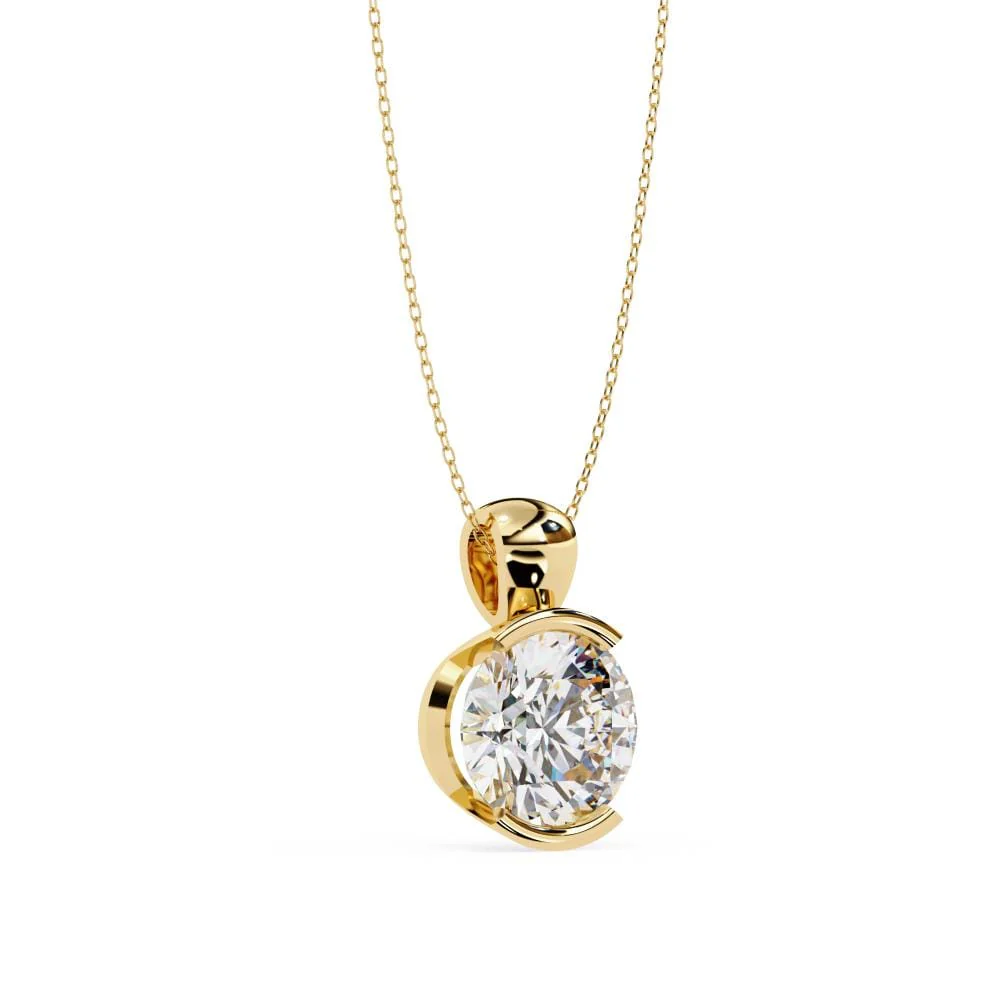 Round Bar Set Solitaire Pendant with Chain - Image 6