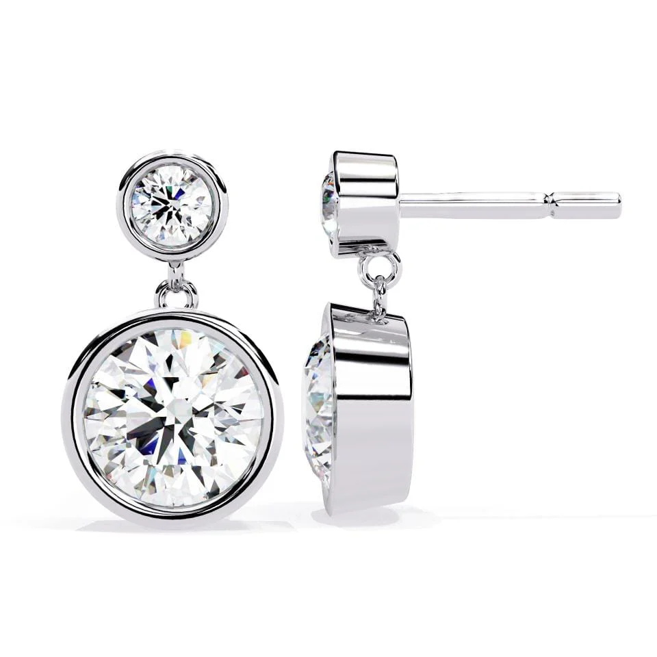 Round Bezel Set Dangle & Drop Earrings - Image 3