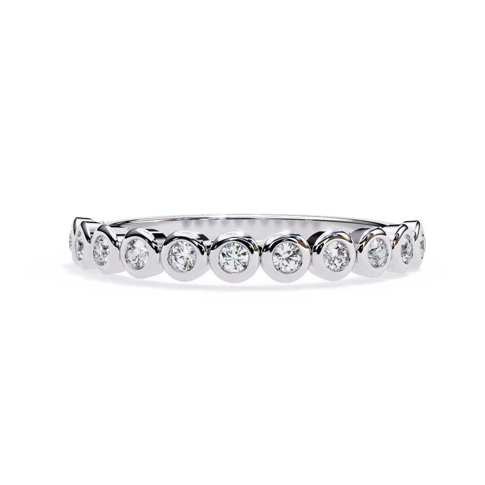 Round Bezel Set Half Eternity Wedding Band - Image 3