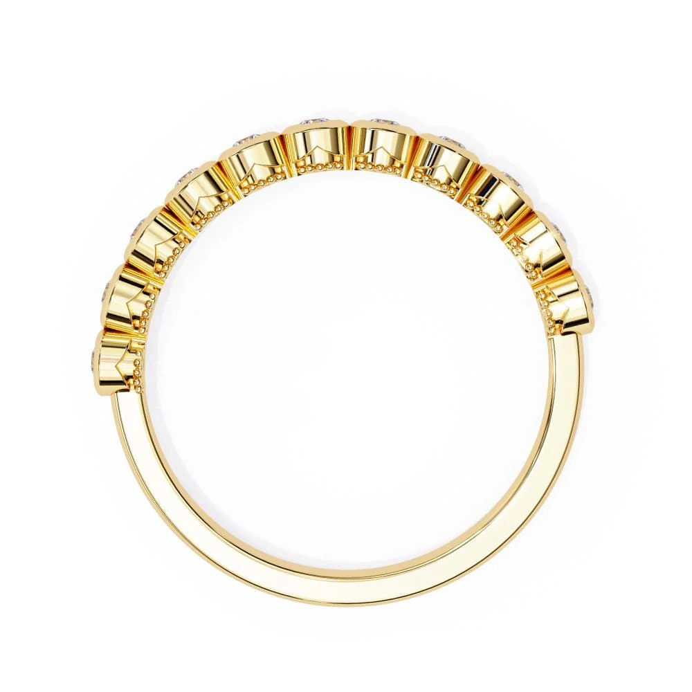 Round Bezel Set Half Eternity Wedding Band - Image 5