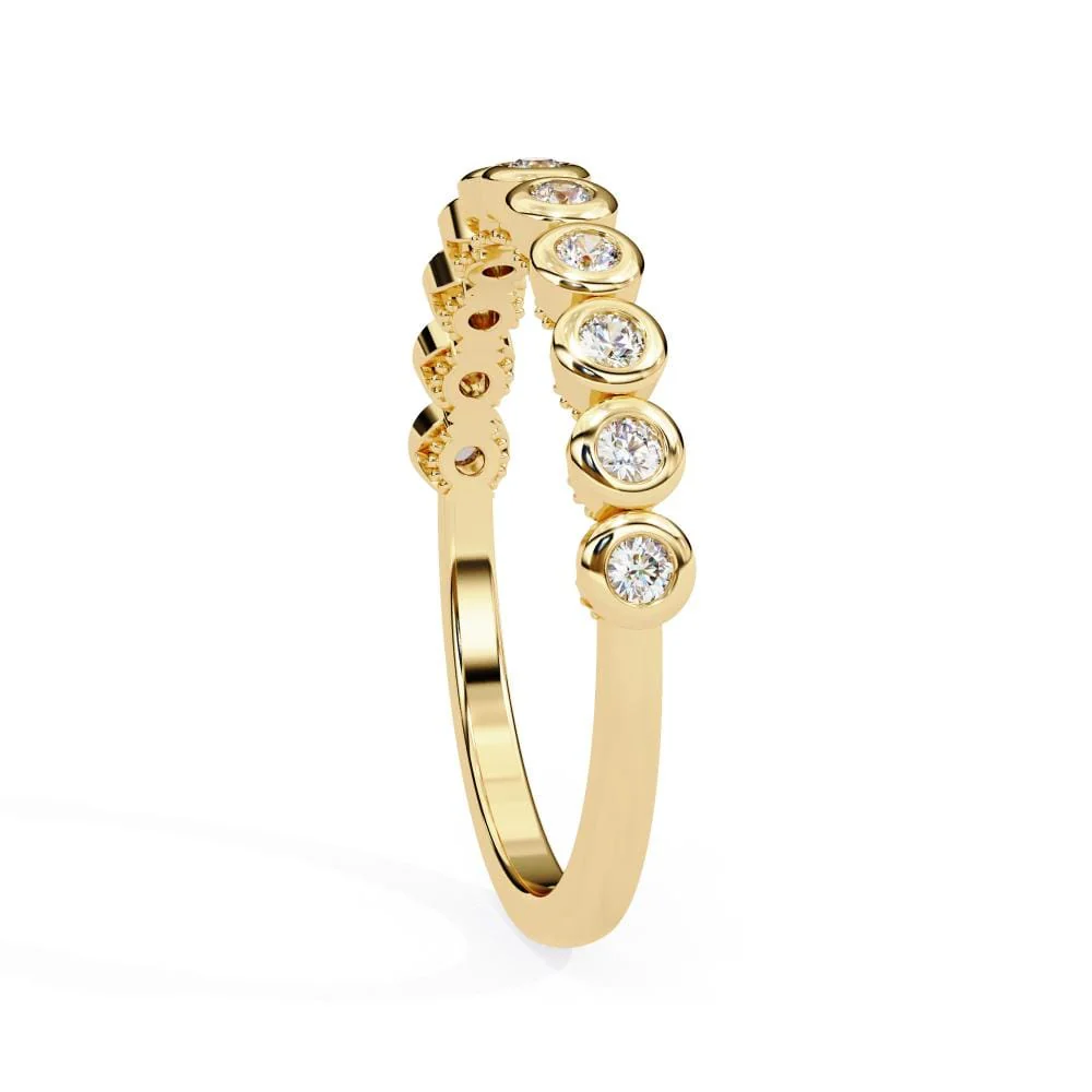 Round Bezel Set Half Eternity Wedding Band - Image 6