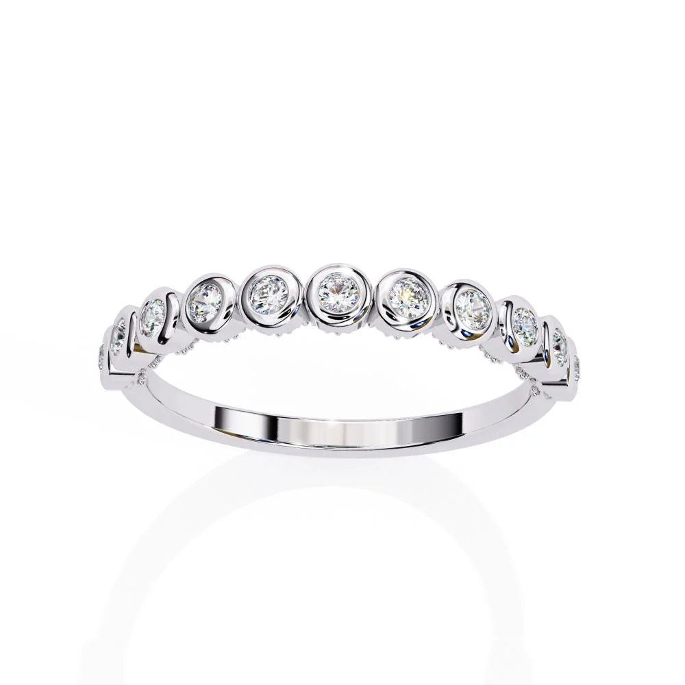 Round Bezel Set Half Eternity Wedding Band - Image 7