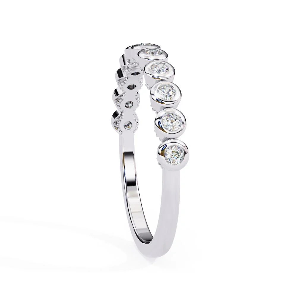 Round Bezel Set Half Eternity Wedding Band - Image 8