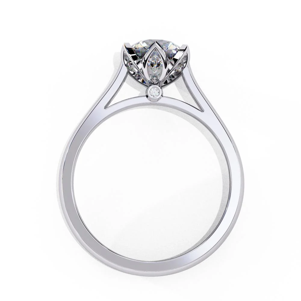 Round Cathedral with Flower Prong Engagement Ring - Image 7