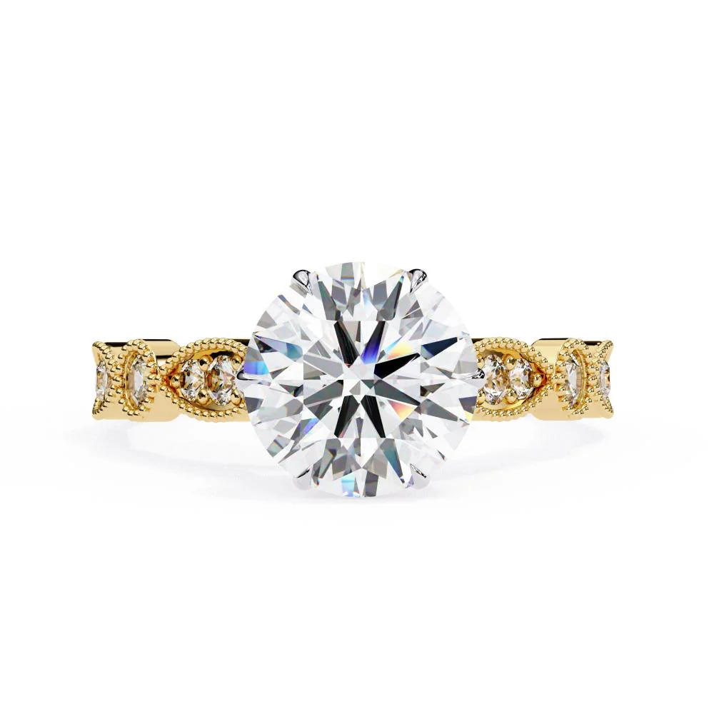 Round Cathedral with Milgrain Band Engagement Ring