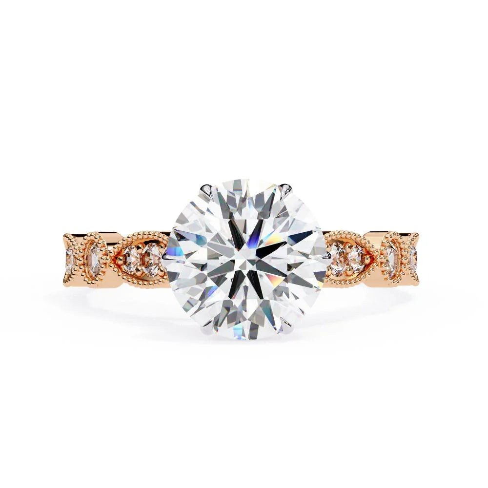 Round Cathedral with Milgrain Band Engagement Ring - Image 2