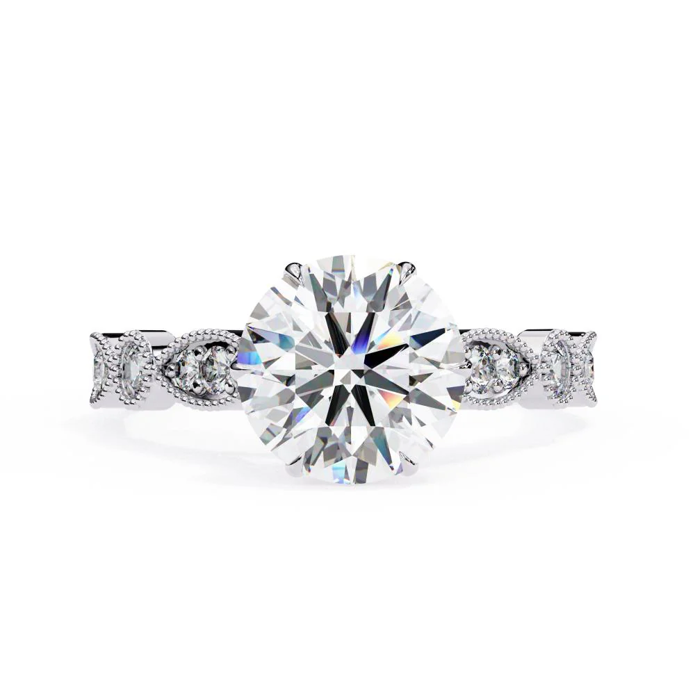 Round Cathedral with Milgrain Band Engagement Ring - Image 3