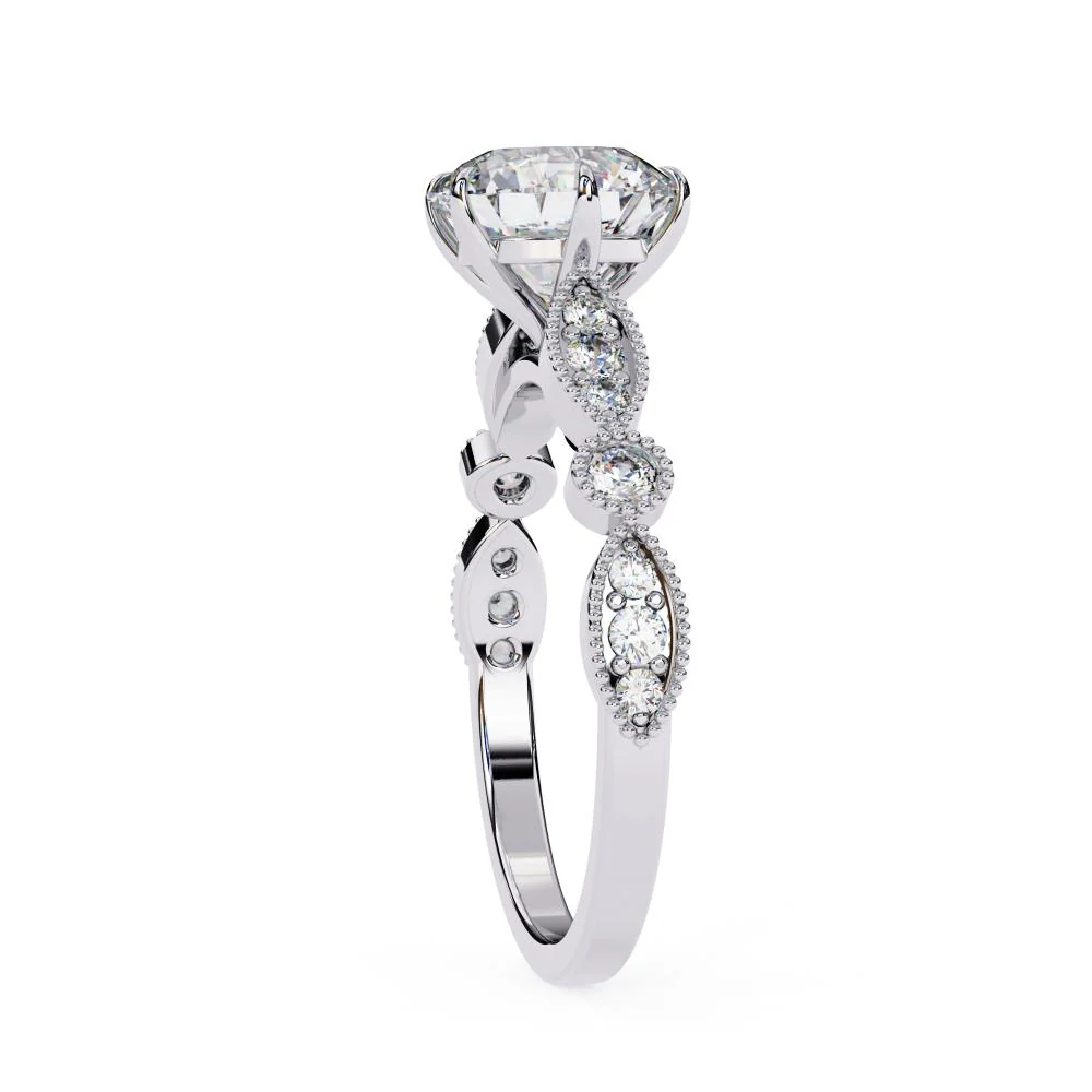 Round Cathedral with Milgrain Band Engagement Ring - Image 8
