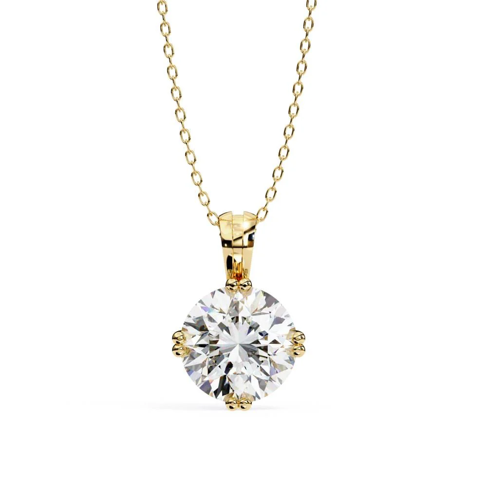 Round Double Claw Prong Pendant with Chain