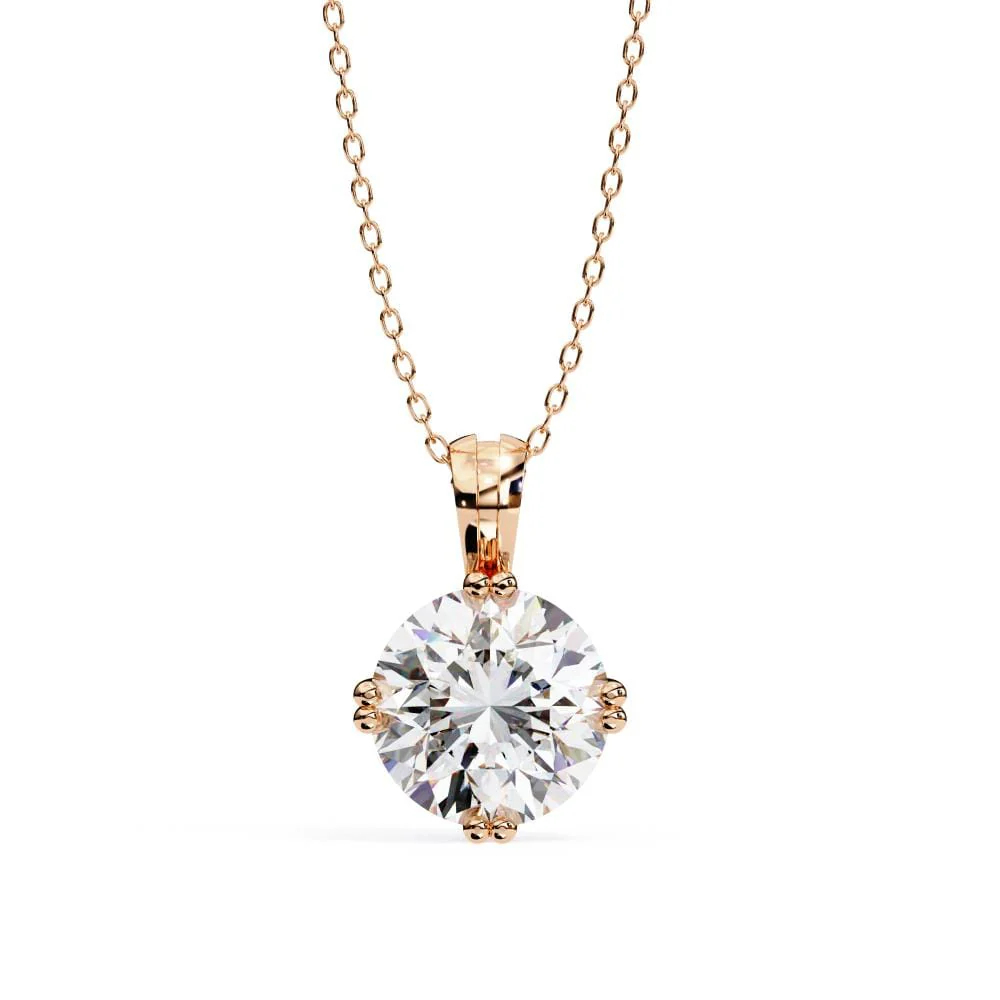 Round Double Claw Prong Pendant with Chain - Image 2