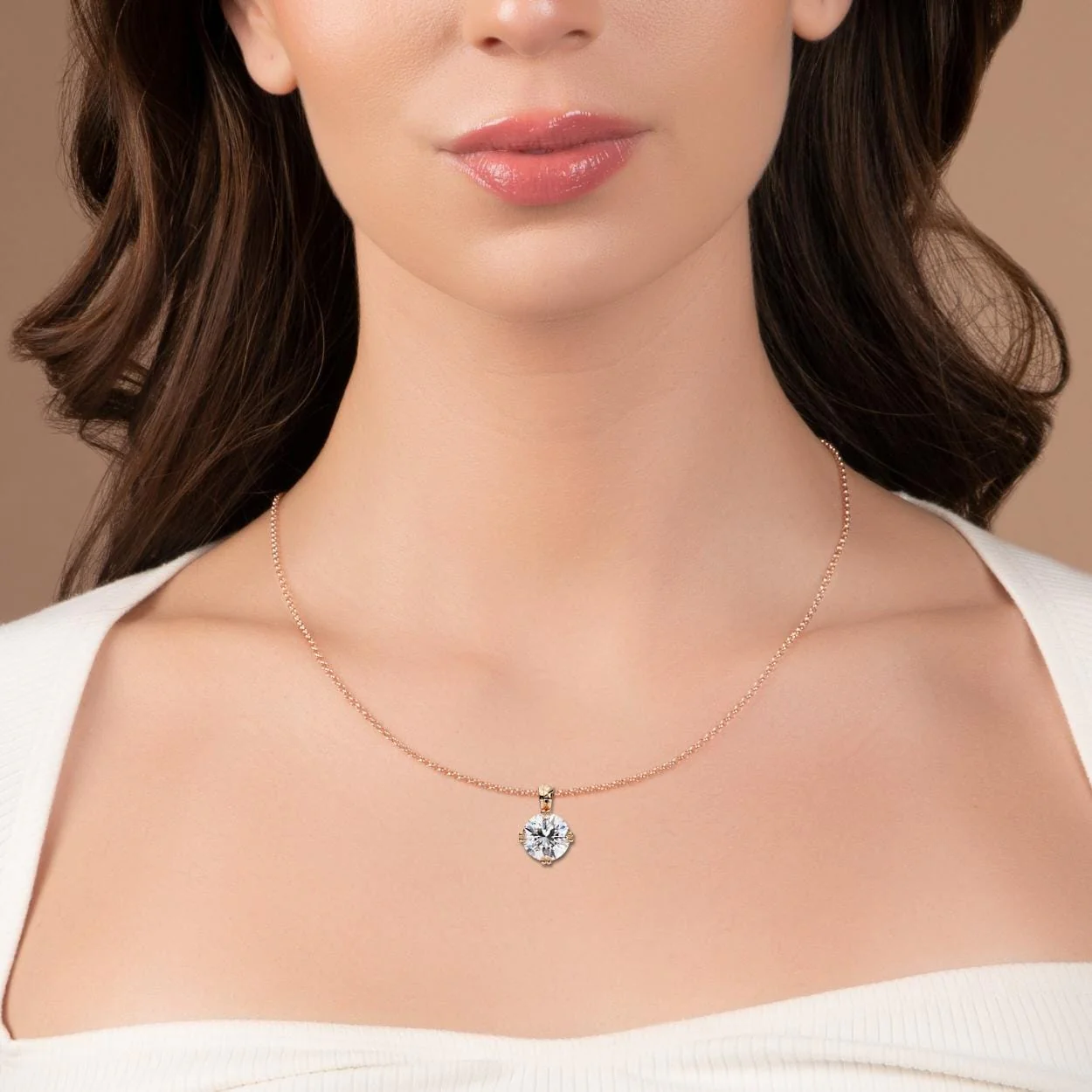 Round Double Claw Prong Pendant with Chain - Image 4