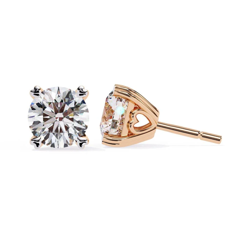 Round Double Claw Prong Stud Earrings - Image 2
