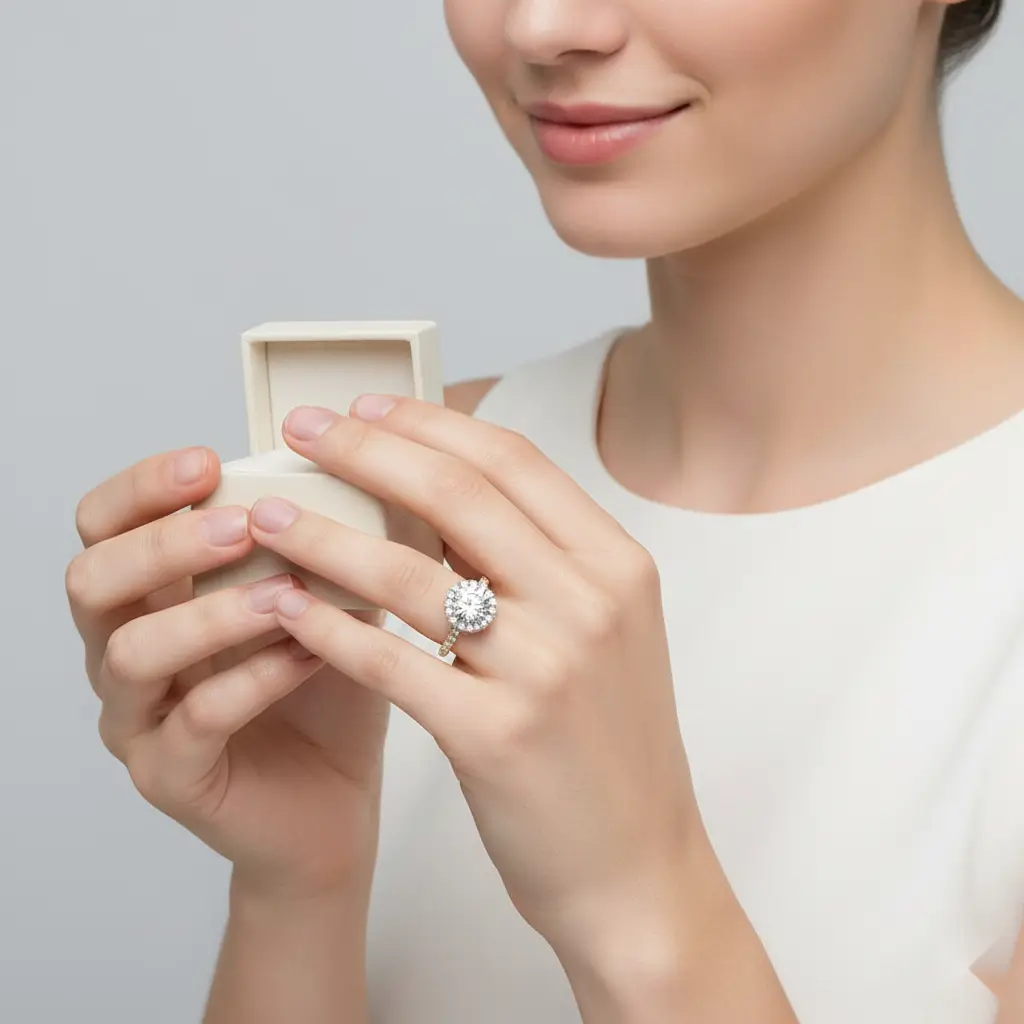 Round Halo with Pave Band Engagement ring - Image 4