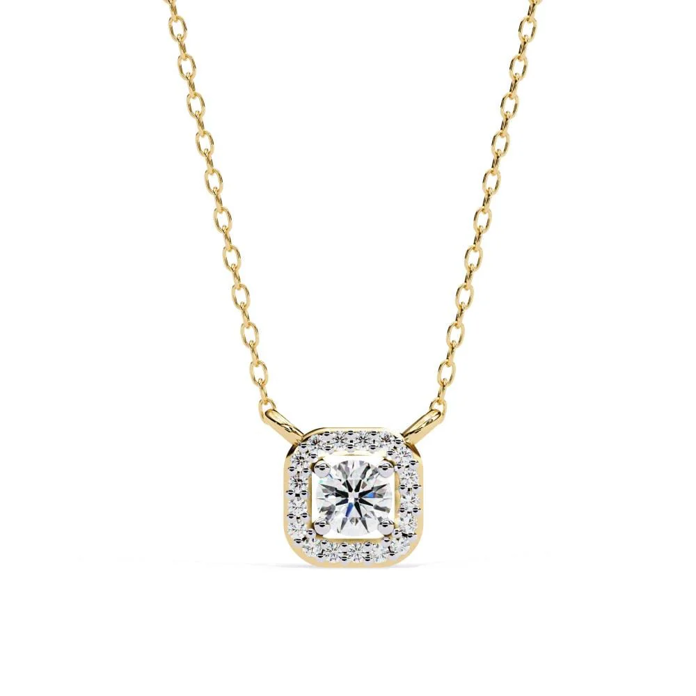 Round Halo Pendant Necklace