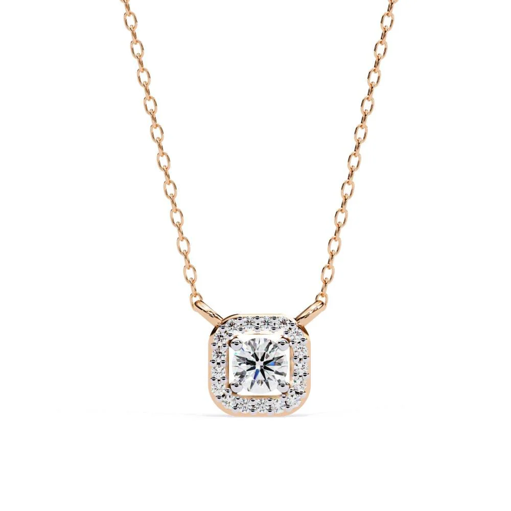 Round Halo Pendant Necklace - Image 2