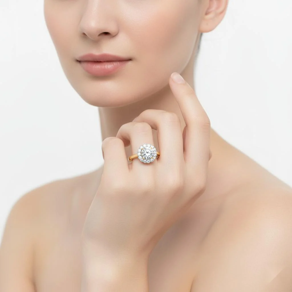 Round Halo with Cathedral Engagement Ring - Image 4