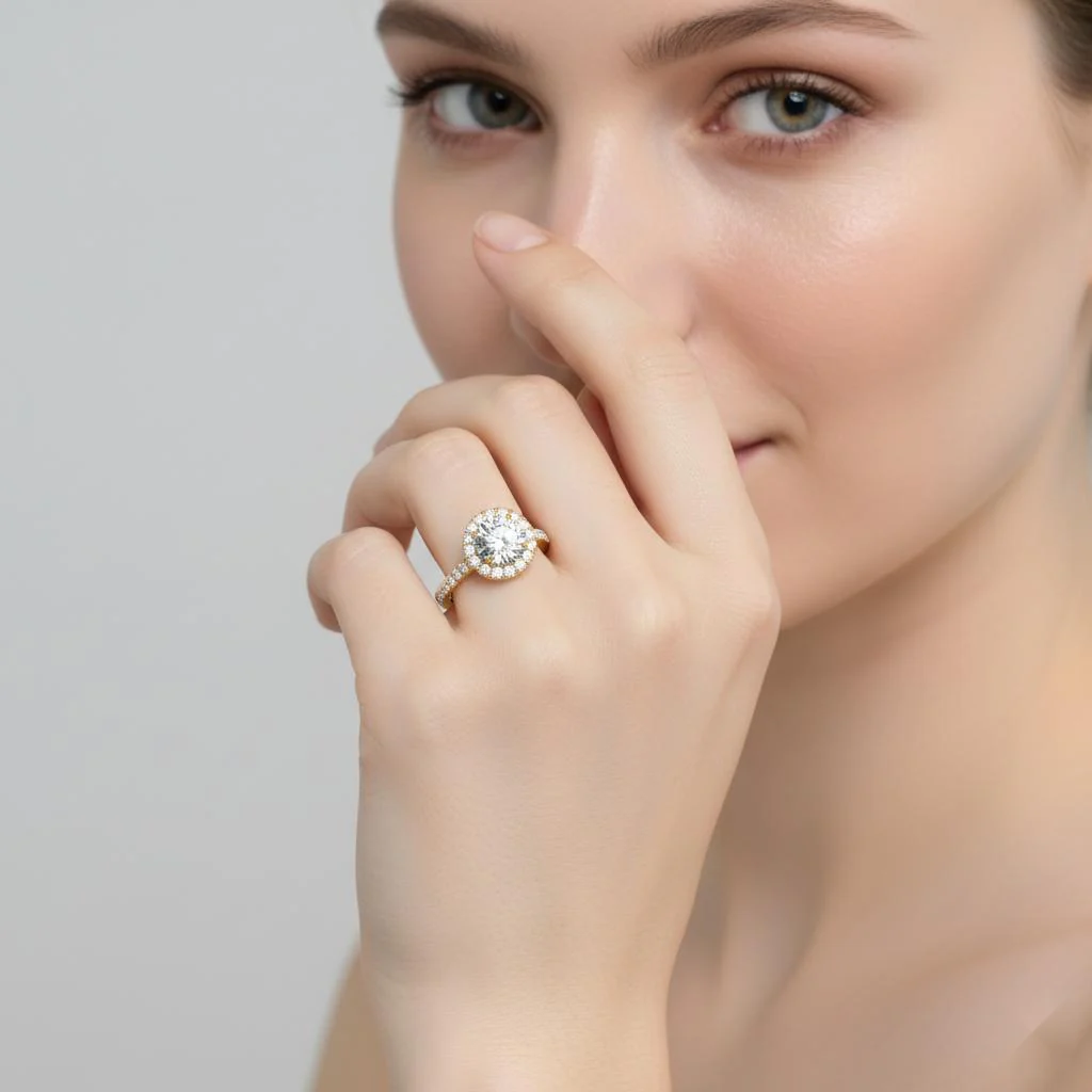 Round Halo With Pave Engagement ring - Image 4