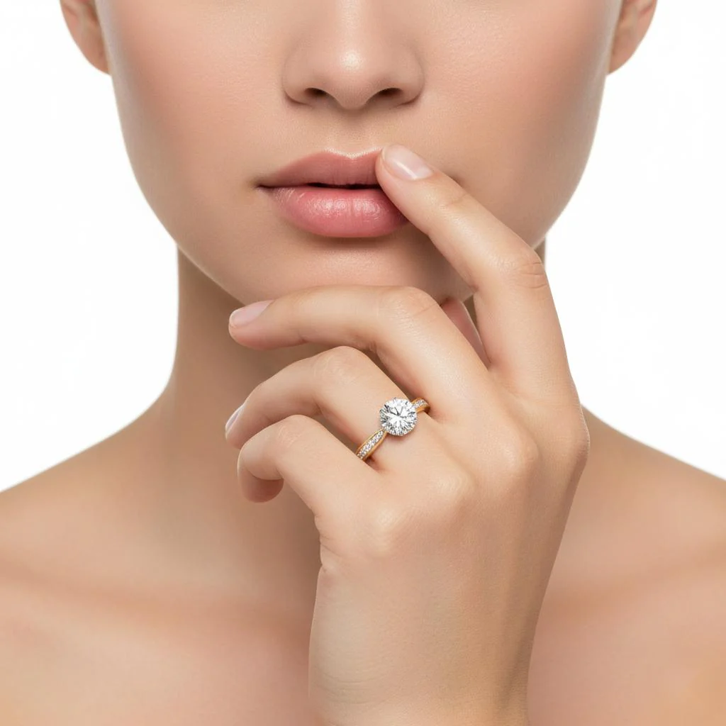 Round Hidden Accent with Pointer Band Engagement ring - Image 4
