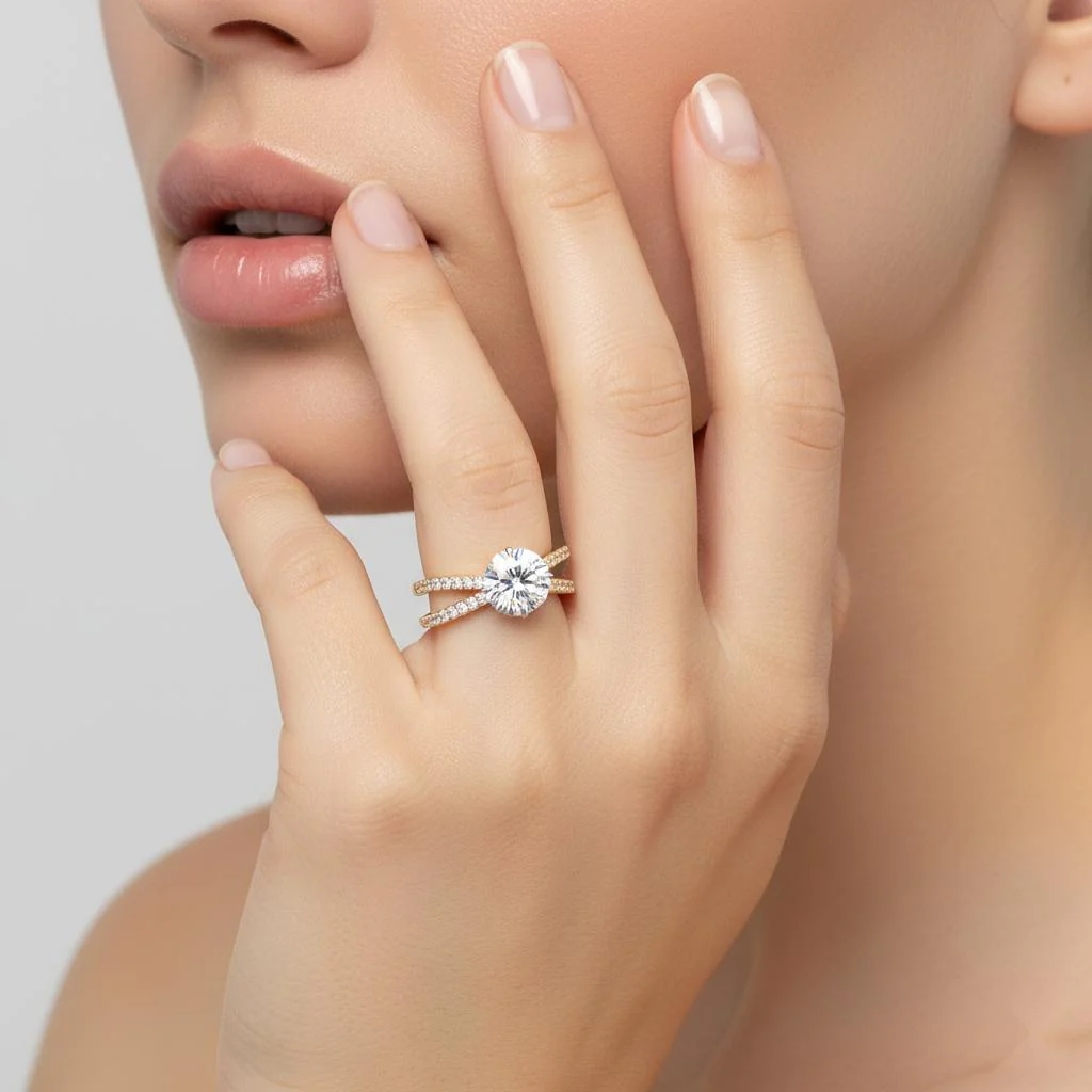 Round Hidden Halo with Split Shank Engagement Ring - Image 4