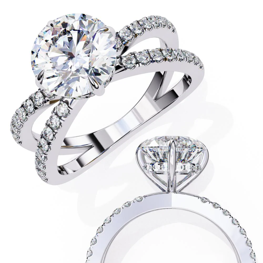 Round Hidden Halo with Split Shank Engagement Ring - Image 8