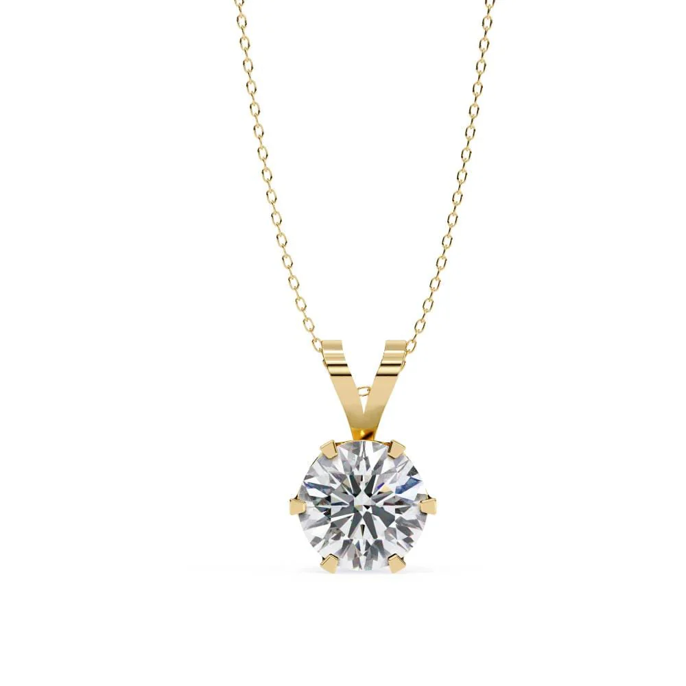 Round Six Claw Prong Pendant with Chain