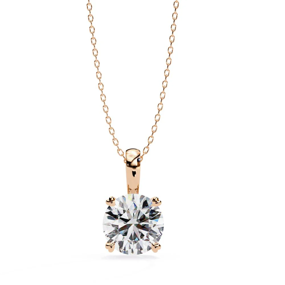 Round Solitaire Double Claw Prong Pendant With Chain - Image 2