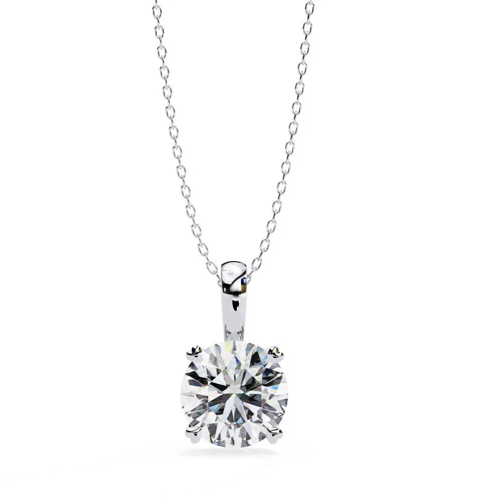 Round Solitaire Double Claw Prong Pendant With Chain - Image 3
