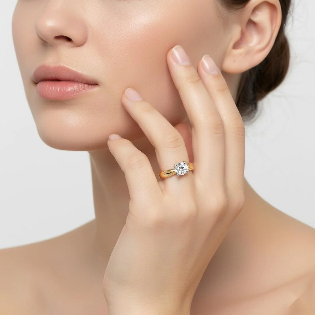 Round Solitaire Thick Band Engagement Ring - Image 4