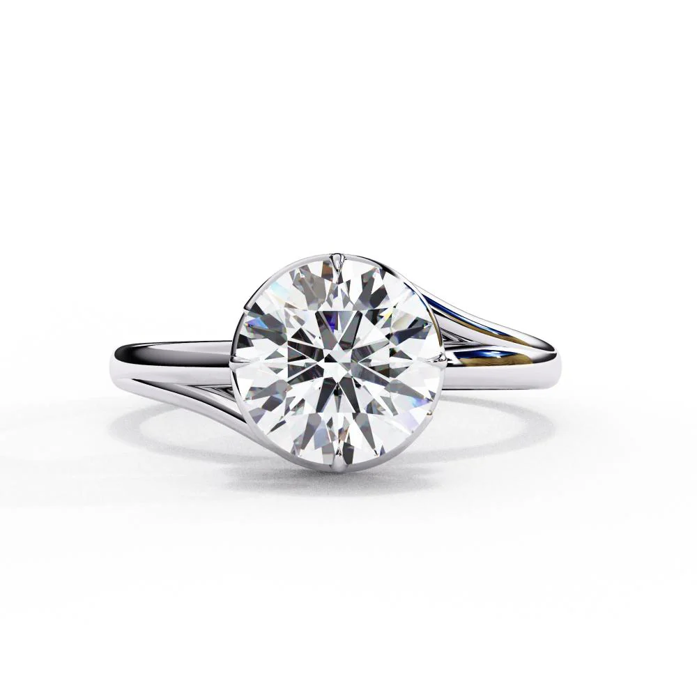 Round Solitaire Wave Style Engagement Ring - Image 3