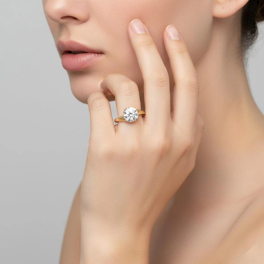 Round Solitaire Wave Style Engagement Ring - Image 4