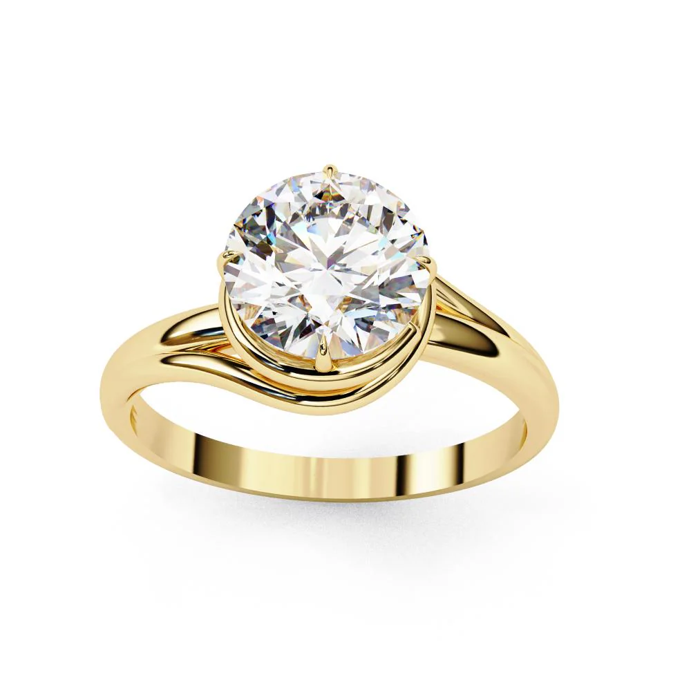Round Solitaire Wave Style Engagement Ring - Image 5