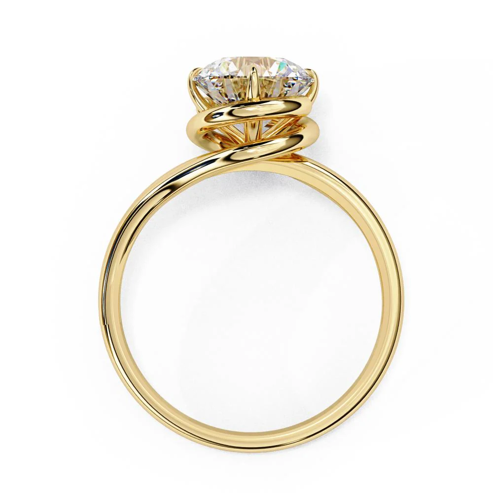 Round Solitaire Wave Style Engagement Ring - Image 6