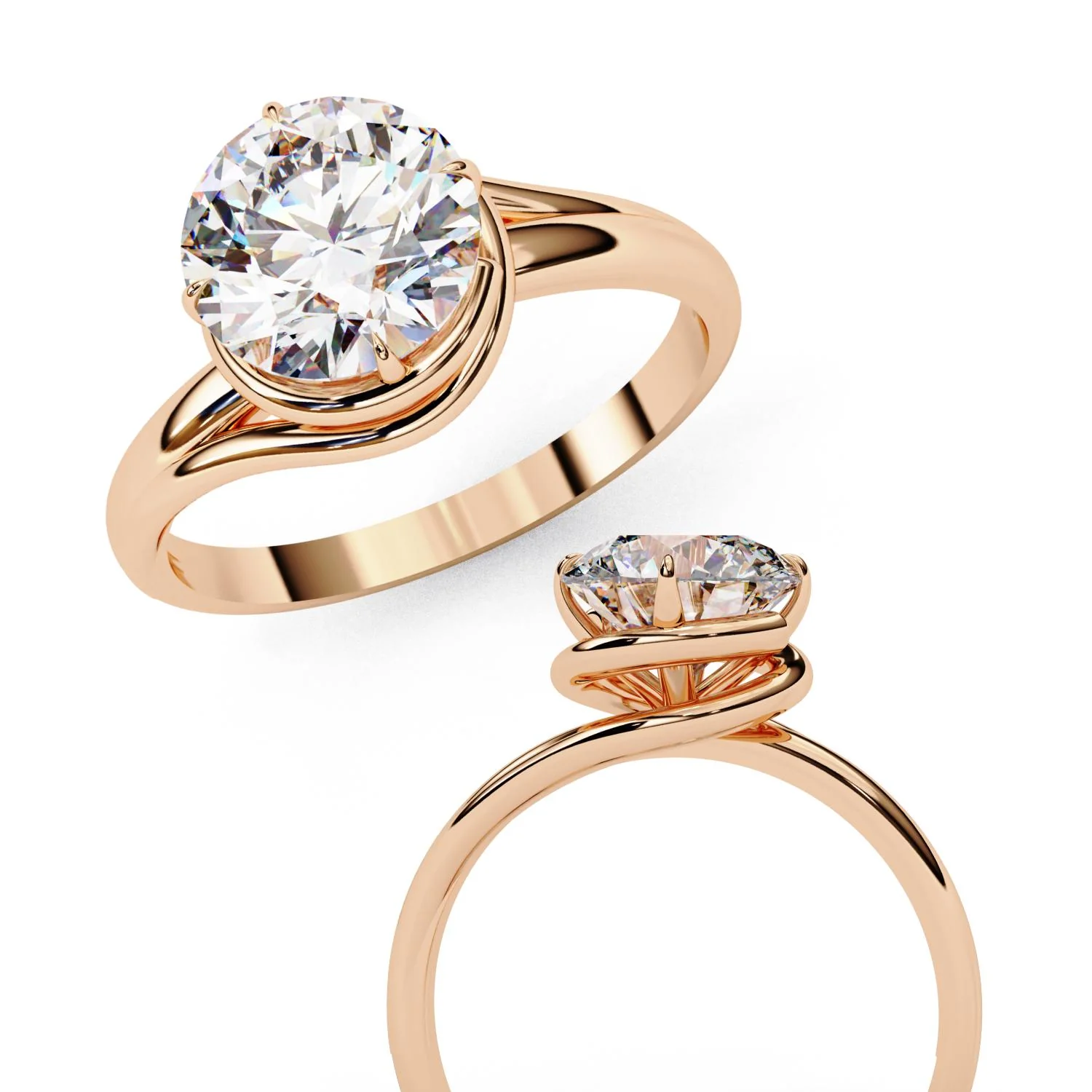 Round Solitaire Wave Style Engagement Ring - Image 8