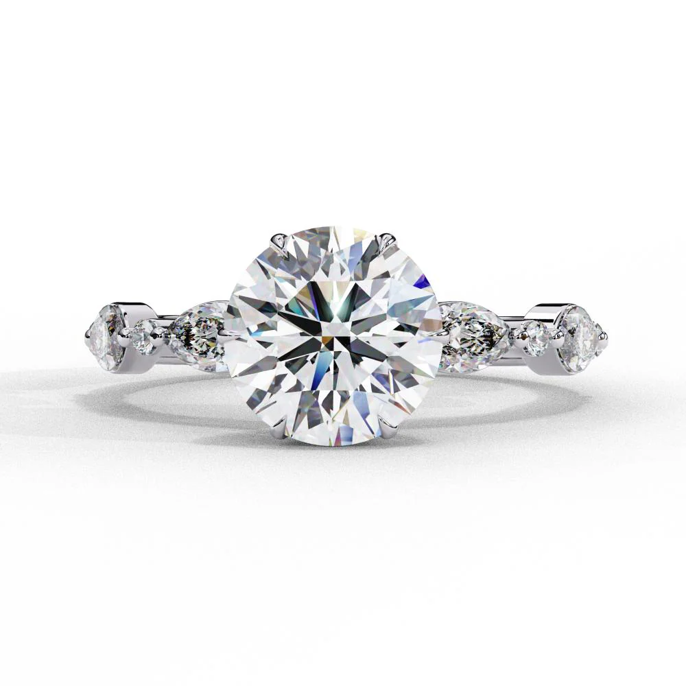Round Solitaire With Accent Engagement Ring - Image 3
