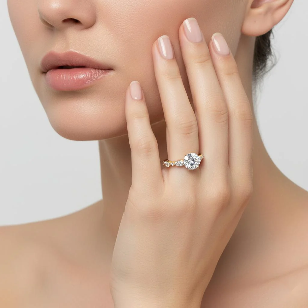 Round Solitaire With Accent Engagement Ring - Image 4