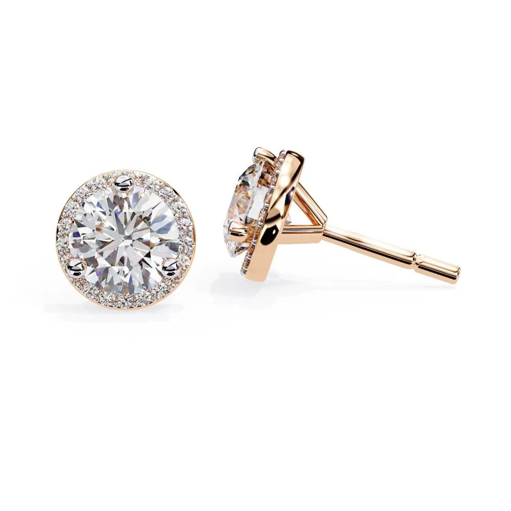 Round Three Prong Set Halo Stud Earrings - Image 2