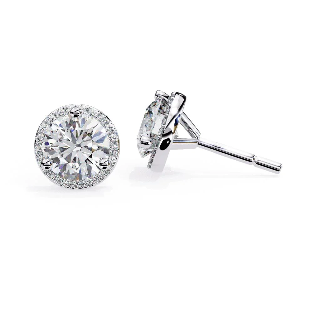 Round Three Prong Set Halo Stud Earrings - Image 3