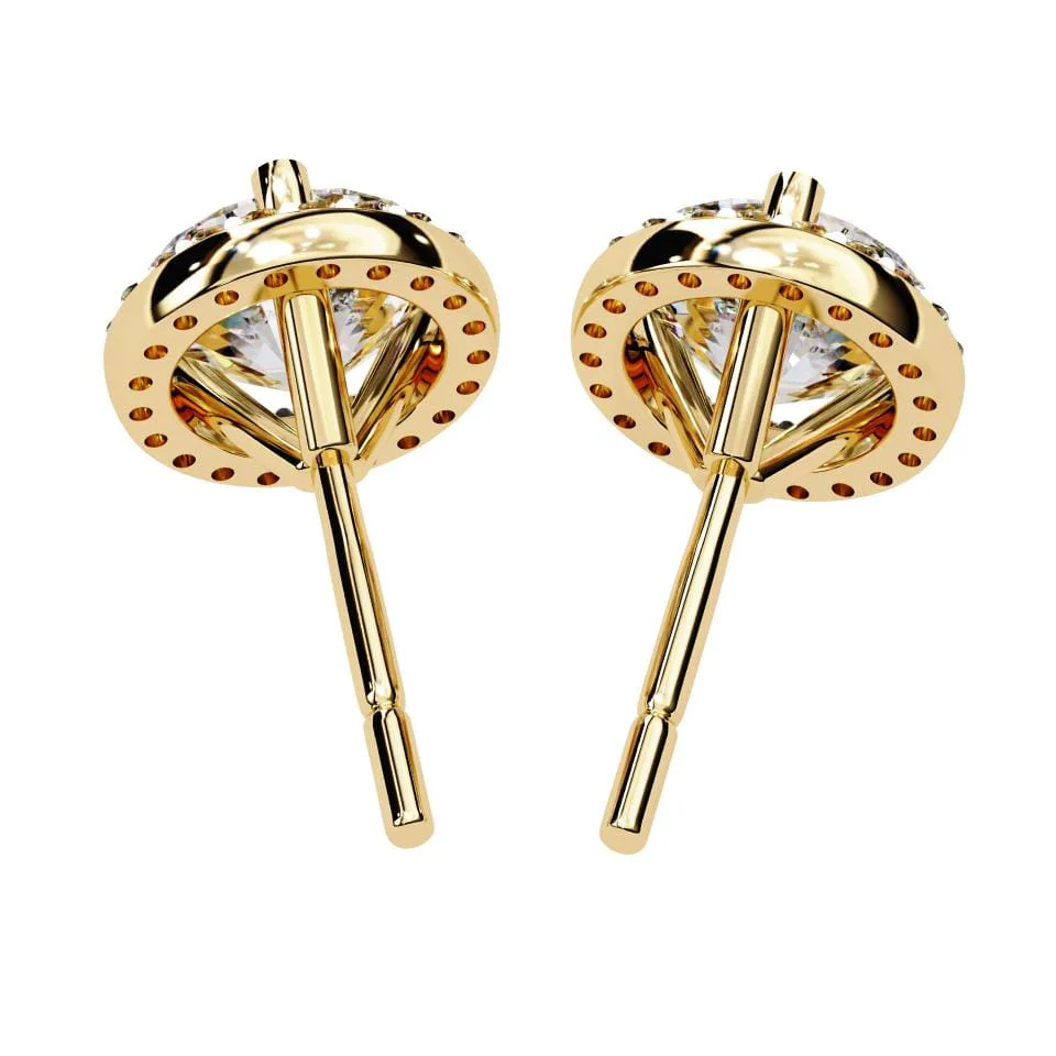 Round Three Prong Set Halo Stud Earrings - Image 7
