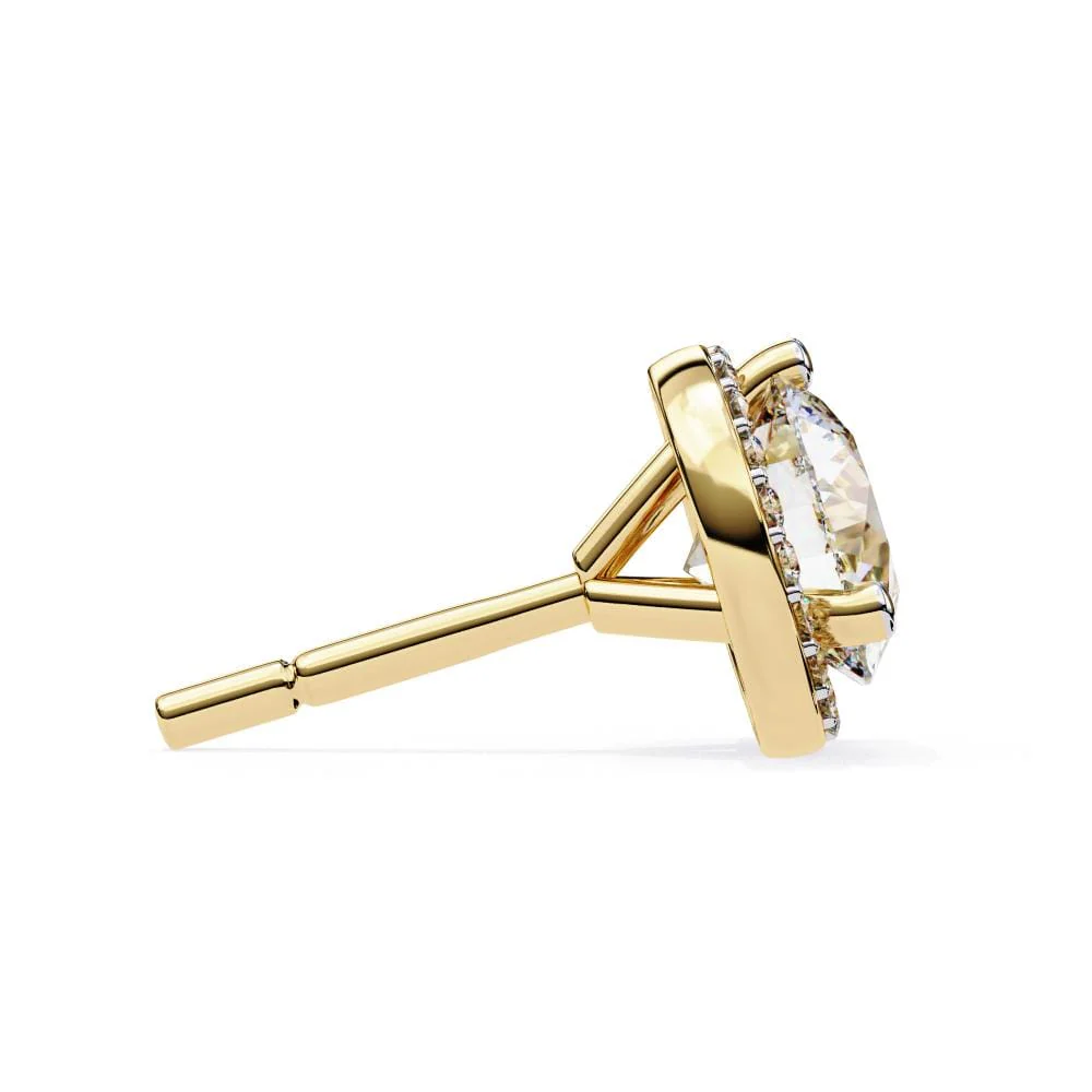 Round Three Prong Set Halo Stud Earrings - Image 8
