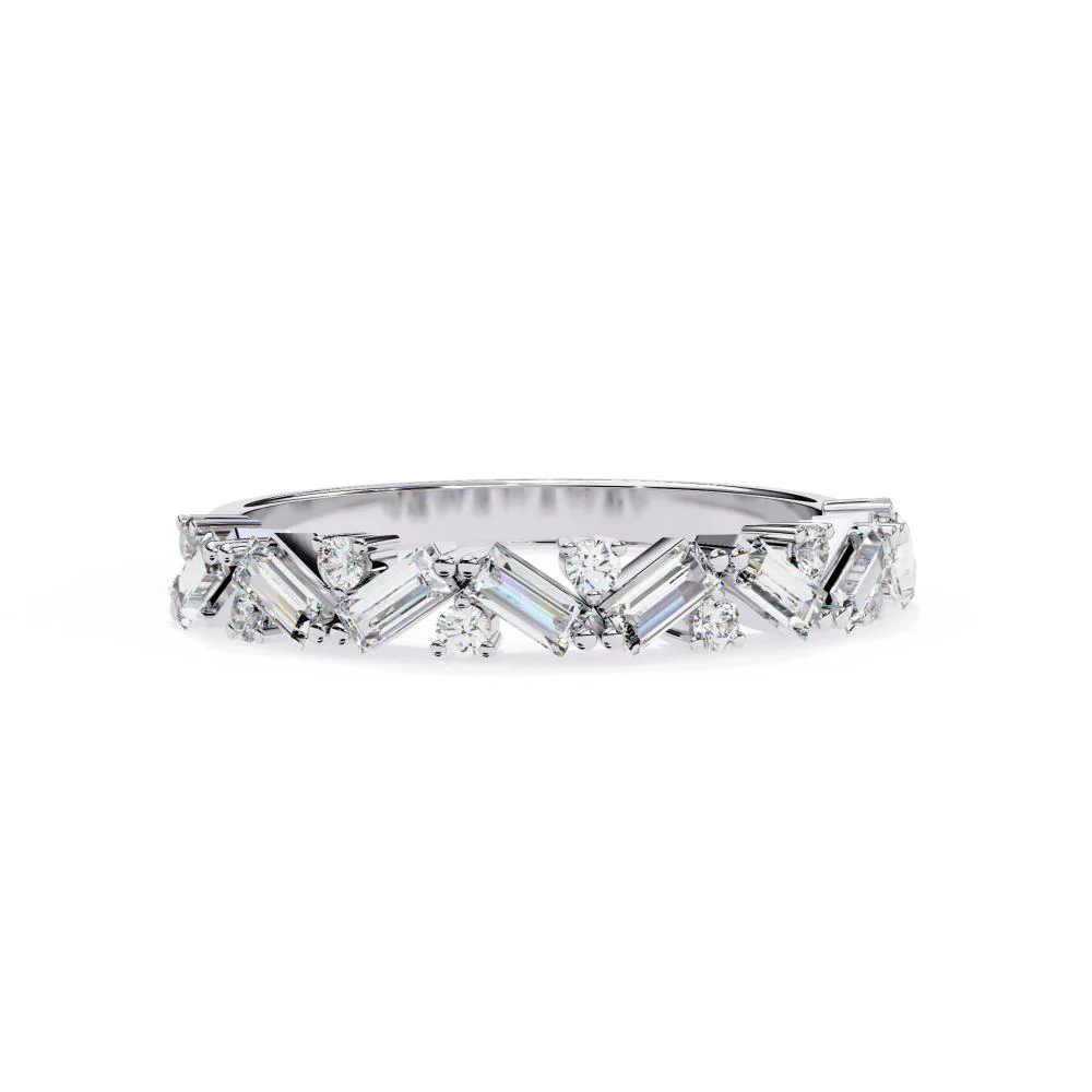 Spiral Baguette & Round Half Eternity Wedding Band - Image 3