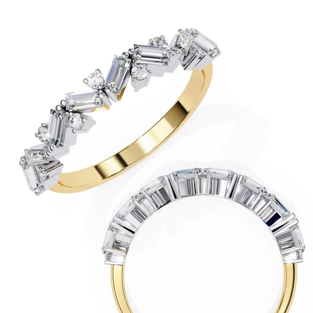 Spiral Baguette & Round Half Eternity Wedding Band - Image 8